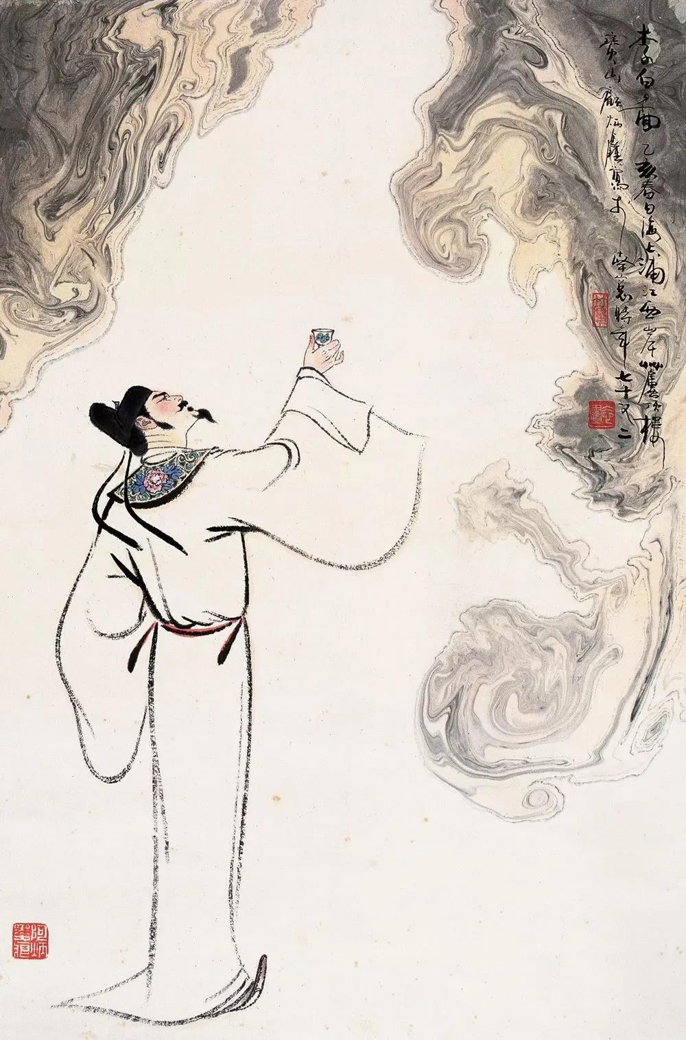 ▲“詩(shī)仙”李白勸自己喝酒：“舉杯邀明月，對(duì)飲成三人”。（圖片來(lái)源：三聯(lián)生活周刊）